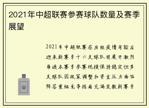2021年中超联赛参赛球队数量及赛季展望