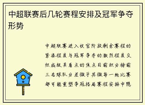 中超联赛后几轮赛程安排及冠军争夺形势